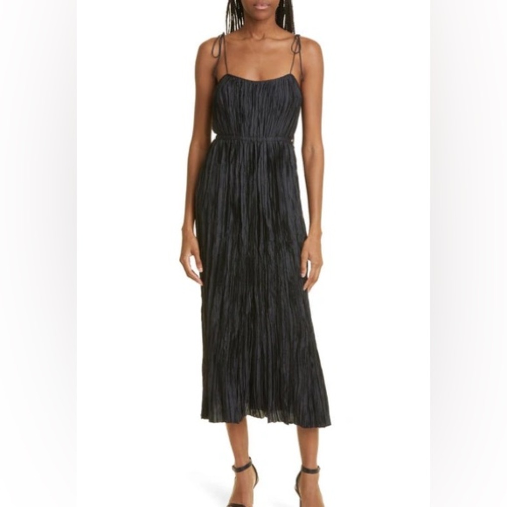 Ulla Johnson Orla Plisse sz 6 in Noir Black spaghetti tie strap Crinkle Dress - Picture 4 of 11